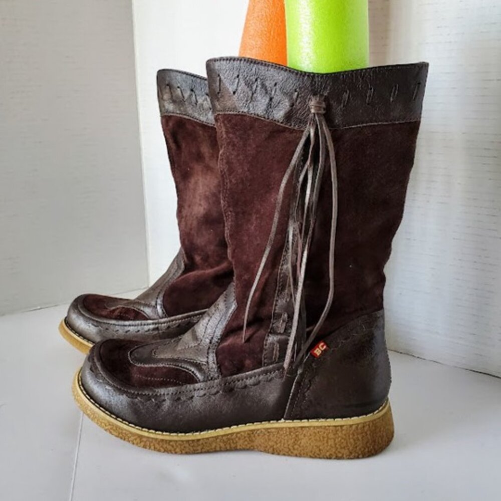 NEW BC Footwear Vintage-Inspired Suede Leather Fringe Boho Boot Rustic Fall Sz 8